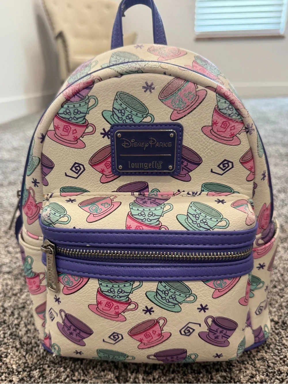 Disney Mini Backpack Purple, Pink and Teal Teacups Alice in Wonderland Loungefly